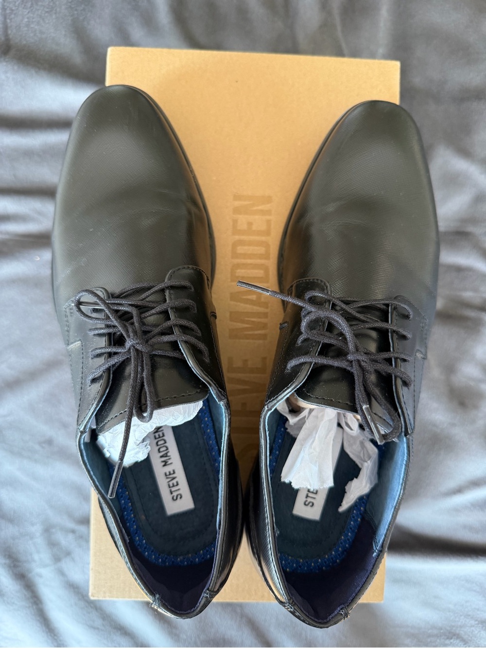 Steve Madden Black Lace-Up Leather Oxfords